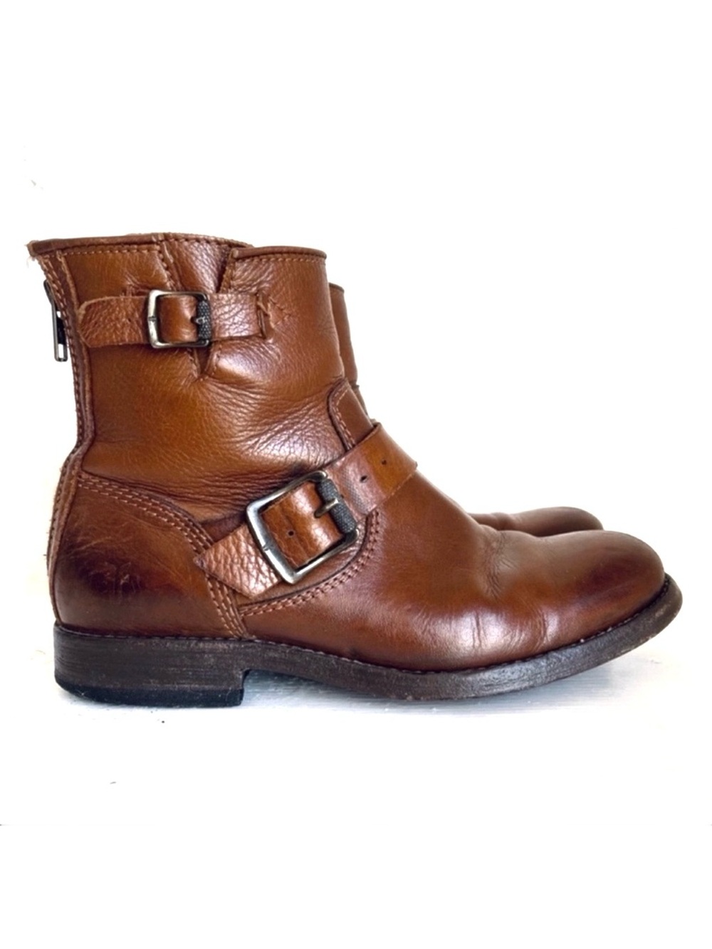 Frye Tyler Women's Leather Engineer Short Boot Ankle Bootie In Cognac Brown Sz 6